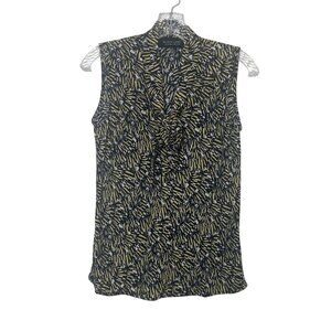 Evan Picone Black Label Sleeveless Patterned Blouse Womens XS Blue Yellow New